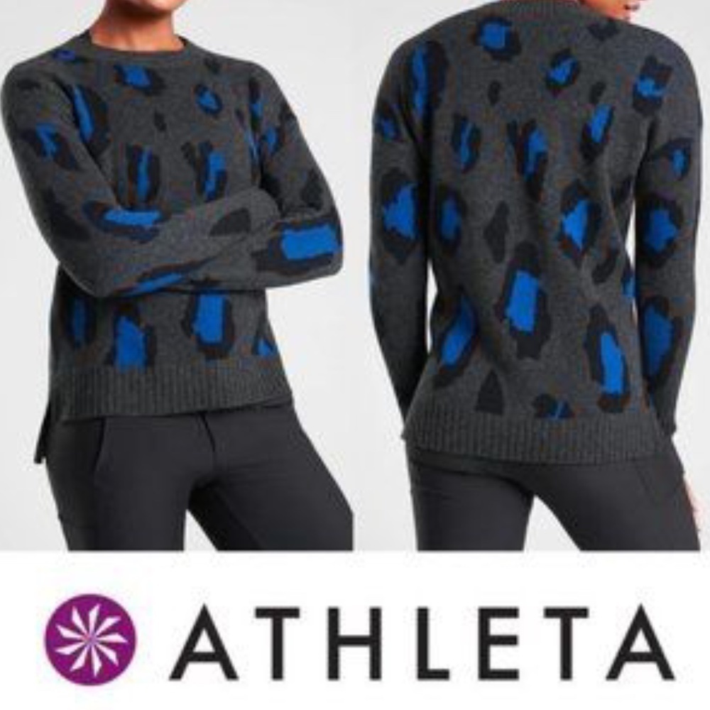 Athleta Wool Cashmere Leopard Crew Sweater MSRP$ 228‎